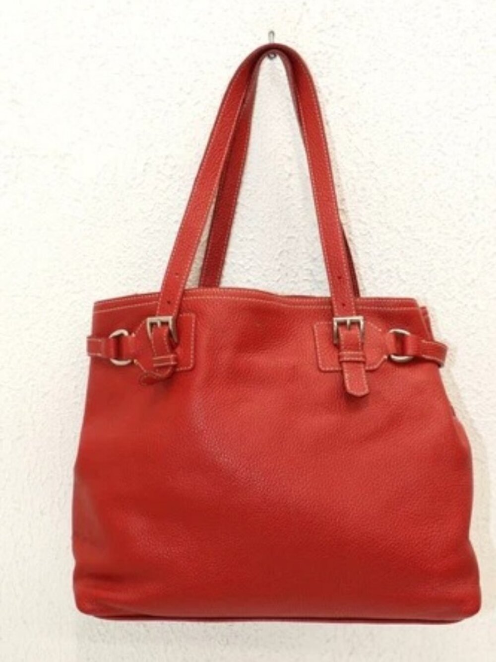 Prada Vitello Daino Leather Double Handle Tote Bag Satchel - Red